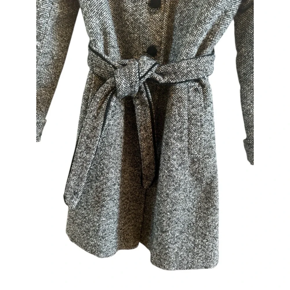 Talbots Kids Girls Size 12 Black White  Herringbone Wool Blend Knee Length  Coat